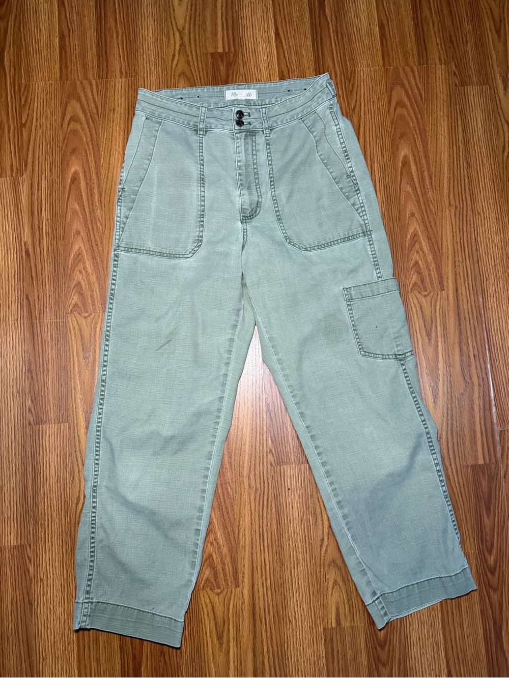 Madewell High Rise Cargo Utility Bootcut Crop Green Boho Pants 26 - Picture 2 of 5